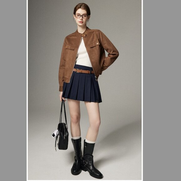 Jackets & Blazers - Brown Preppy Faux Suede Short Jacket